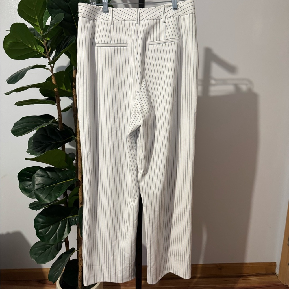 French Connection White Pinstripe Pleated Dress Pants - Picture 2 of 4